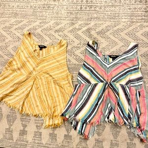 Two Indigo Rein tassel crop-fit tank tops with tassel/fringe size Medium